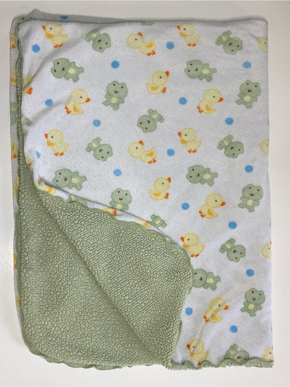 Carter’s Baby Blanket Frog Chick Duck Yellow Green Sherpa 28 x 36.